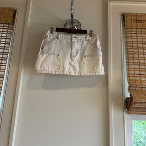 White Denim Skirt with Green Stitching